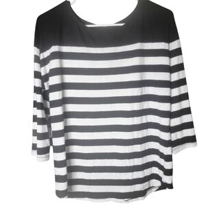 Time And Tru Women's Striped Lightweight Classic Boat Neck Long Sleeve Top, Sz L